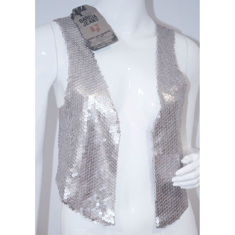 GARCIA JEANS Crop Vest SEQUIN Pearl Blush Top XS